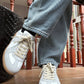 Genuine Leather Lace-Up Flat Sneakers | close up material texture