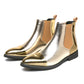 Pair of golden Chelsea ankle boots with mirror-gold cap toe and tan elastic panels, Golden size 45 variant image