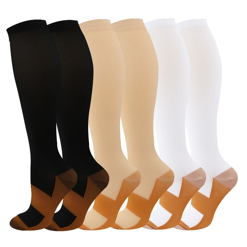 Knee high graduated compression sport socks displayed as a colour assortment