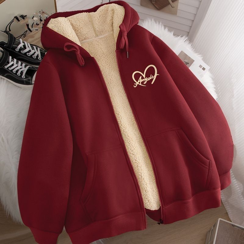 Sherpa lined zip up hooded fleece jacket shown as a studio flat lay product photo