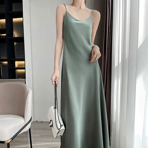 Triacetate Suspender Midi Dress | side profile angle shot