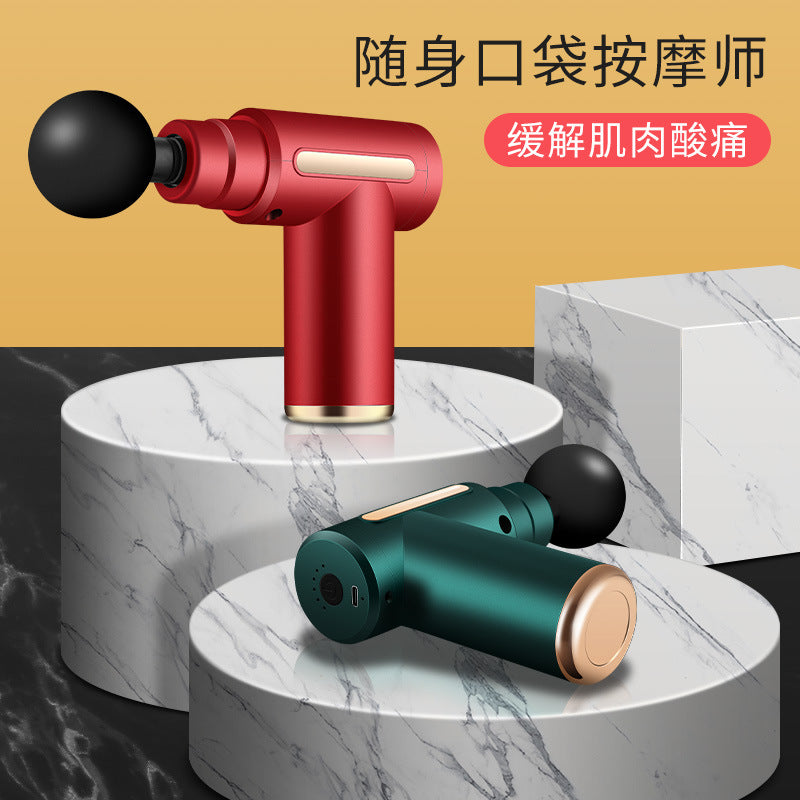 Set of interchangeable massage gun heads including ball, fork, bullet, and flat
