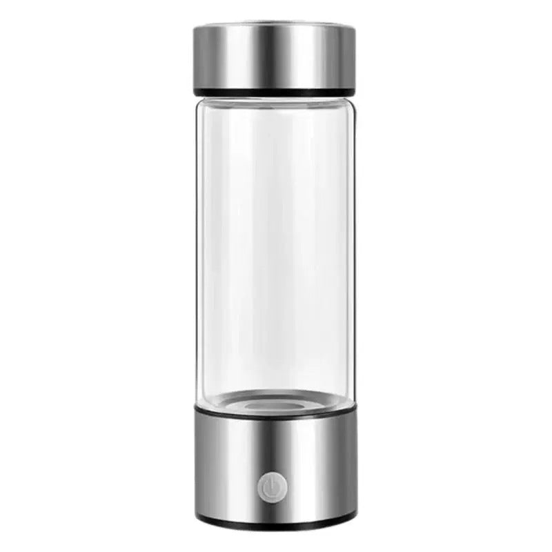 Portable hydrogen water bottle with a steel cap and electrolysis base, empty