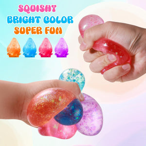 Soft gel squishy toy being pressed flat by a thumb