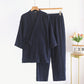 Navy women's style kimono style cotton gauze pajama set with side tie and patch pocket, size XL variant image