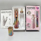 Open case showing the ladies shaver body with foil and trimmer heads