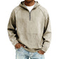 Beige variant, size XL: beige washed half zip hoodie on a male model with light jeans