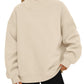 Beige oversized mock neck sweatshirt with ribbed cuffs and hem, worn with black leggings, photo for size XL