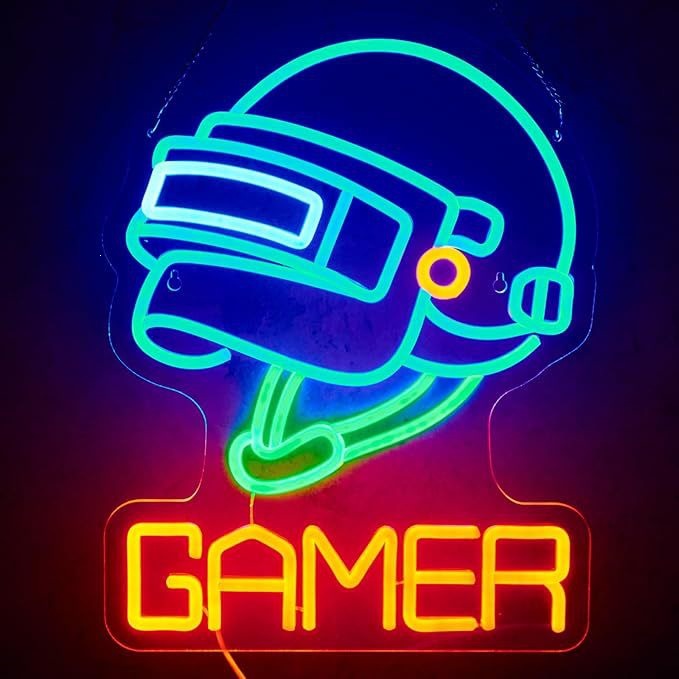 LED neon gaming wall sign shown at full brightness