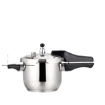 Detail of the locking handle and lid valves on the stainless steel pressure cooker