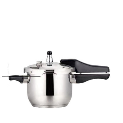 Detail of the locking handle and lid valves on the stainless steel pressure cooker