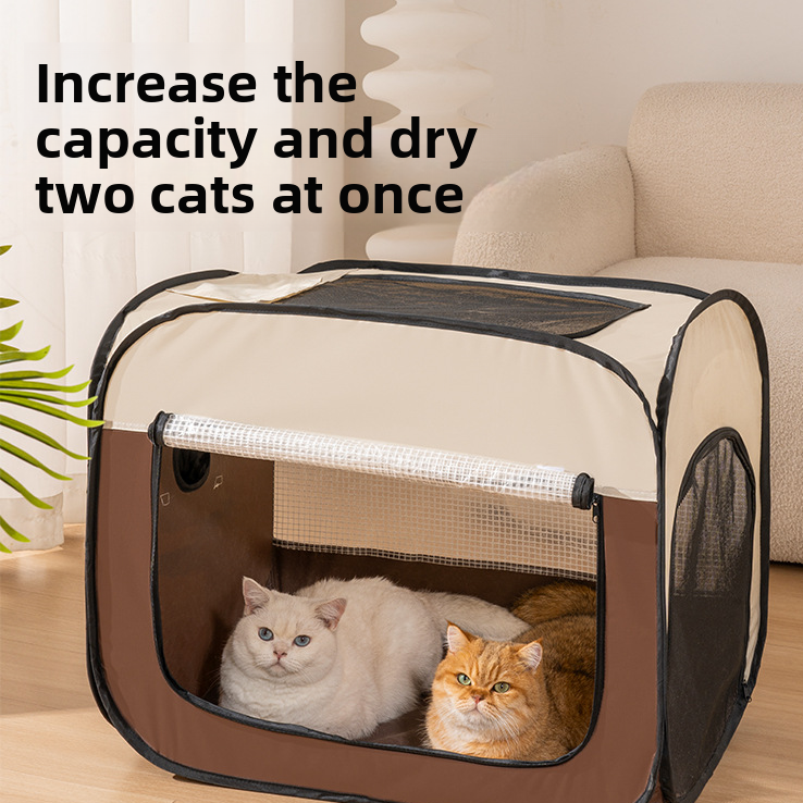 Large pet drying box holding two cats side by side on the fabric floor