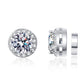 Silver halo stud earring shown face on and from the side with its separate flat magnetic back disc