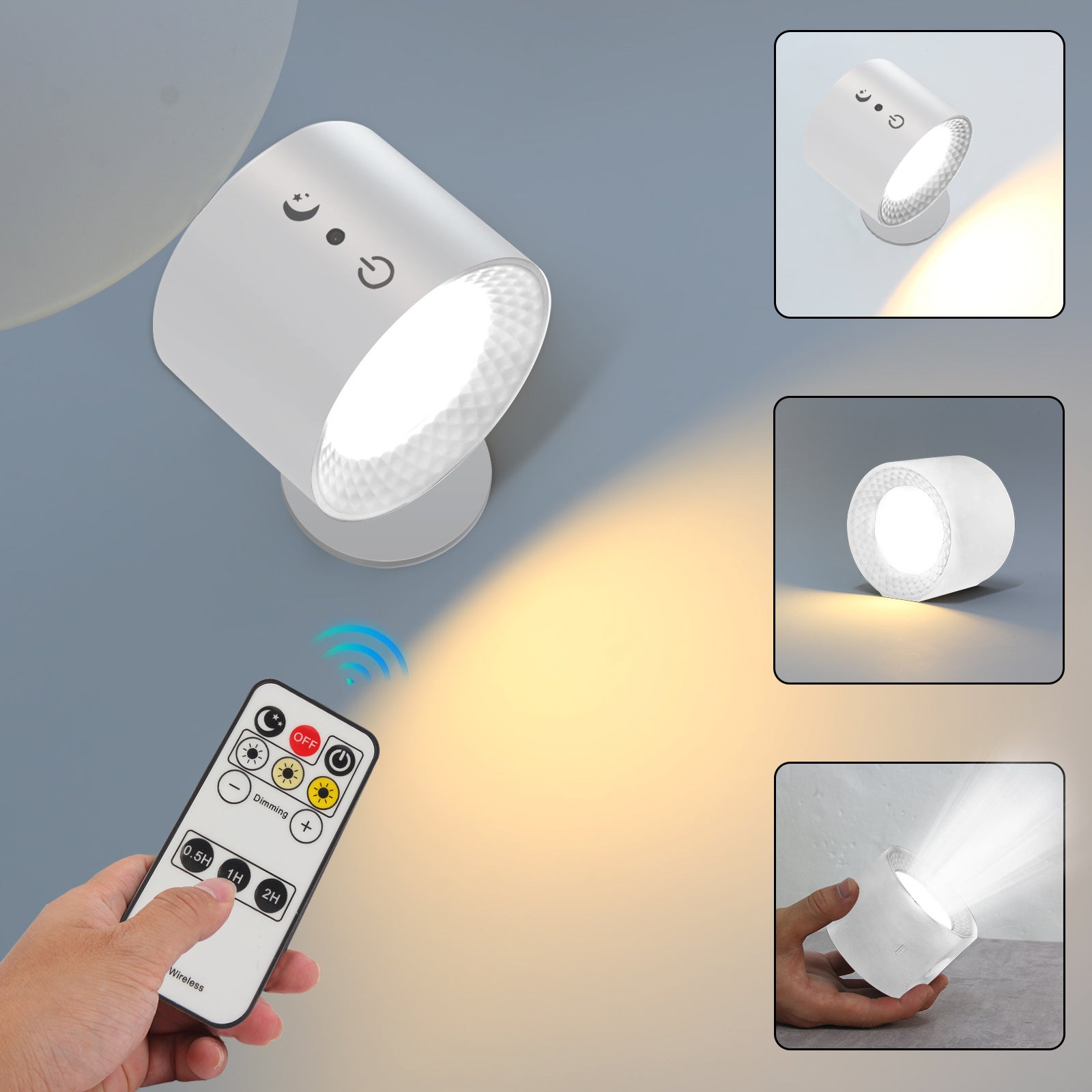Two-pack of magnetic LED wall lamps in black and white finishes