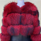 Crimson Red cropped banded fur coat, 3-Sleeve 4-Section layout, size 4XL