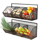 Wall mounted carbon steel wire mesh kitchen storage basket, the two grid basket with potatoes and carrots