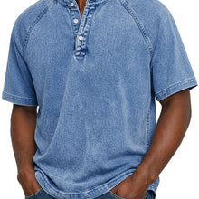 Men's Washed Denim Short Sleeve Henley Shirt