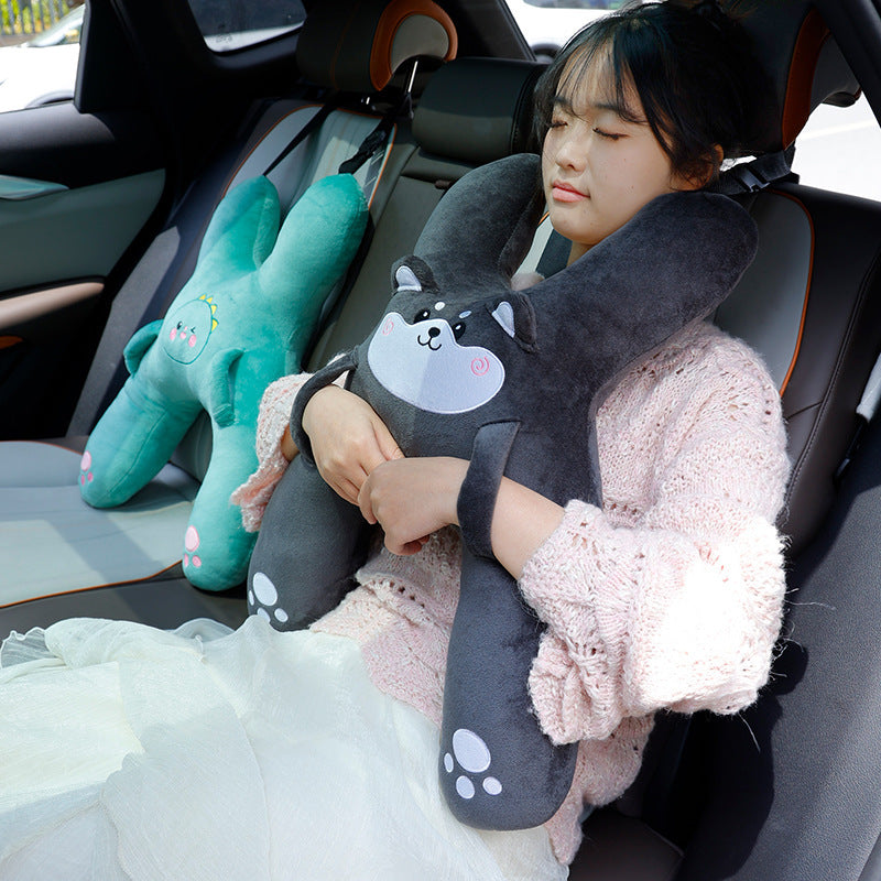 Purple rabbit X shaped plush car pillow with long ears for children