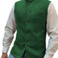 Green herringbone stand collar vest over a white shirt, size XS
