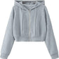 Womens short zip up hoodie with an adjustable drawstring hood