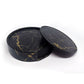 Black and gold marble PU leather round coaster set with a holder