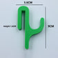 Green resin single hook with size marks, 5.6 cm wide and 9 cm tall, seen from the front on a light background