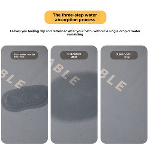 Three-step panel showing water poured on the mat and fading from the surface within five seconds
