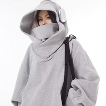 Oversized Hooded Sweatshirt with High Stand Collar