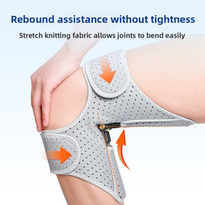 Maker panel showing the knee wrap opening as the leg bends, with printed arrows