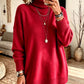 Women's red turtleneck knit sweater, loose fit with ribbed cuffs and hem, size 3XL