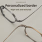 Titanium eyeglasses frame paired with a daily outfit, head and shoulders view
