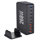 GaN charging station showing a PD100W USB C port above four more USB C and three USB A ports