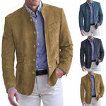 Mens brushed vegan suede single breasted jacket with a stand collar and five buttons
