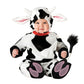Baby in a black and white cow costume with horns, a red collar and a tail, Dairy Cattle option, 100cm size