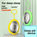 Yellow and light green handheld microcurrent sleep aid devices displayed on pedestals