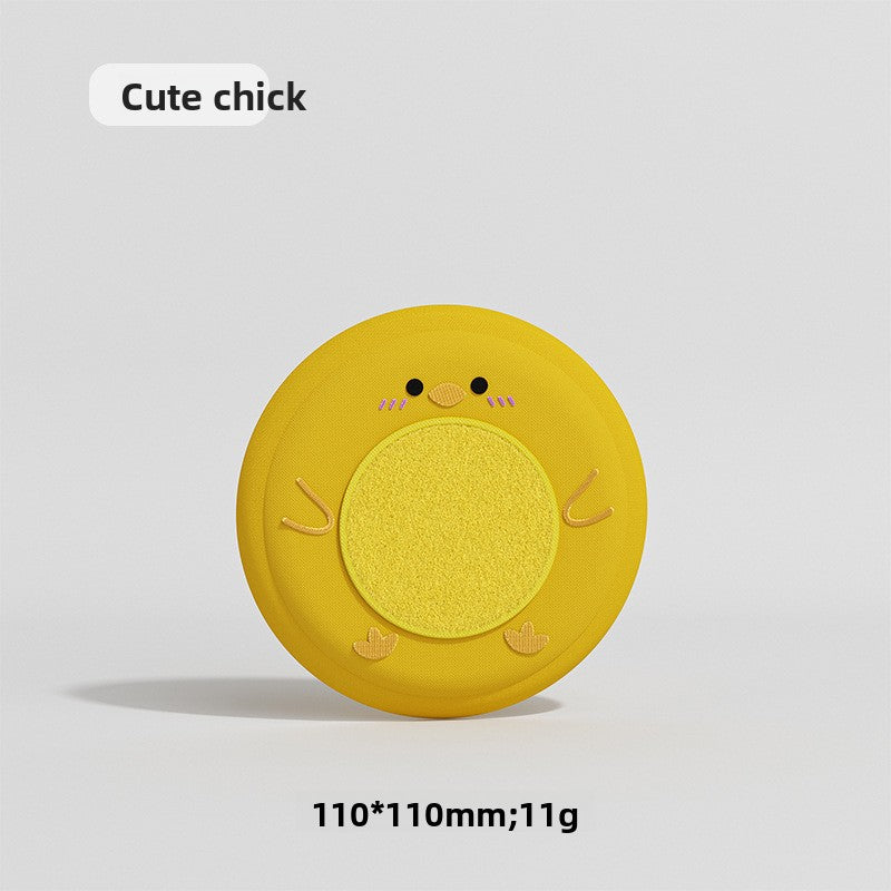 Soft plush pet flying disc toy shown from the side showing padded rim