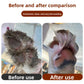 Before and after photos of a dog paw, muddy on the left and clean on the right, after a paw wash