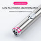 Close view of the pen lamp head with a pink arrow showing how to rotate it to change the light shape
