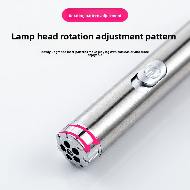 Close view of the pen lamp head with a pink arrow showing how to rotate it to change the light shape