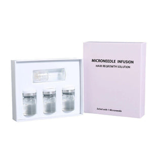 Small microneedle serum kit with three 5 ml vials and one clear micro tip applicator cap