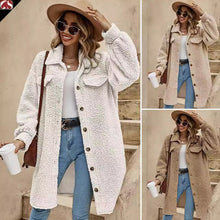 Womens Plush Fleece Button Front Long Coat