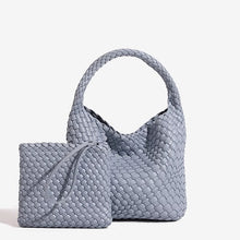 Woven PU Leather Bucket Bag with Pouch and Crossbody Strap