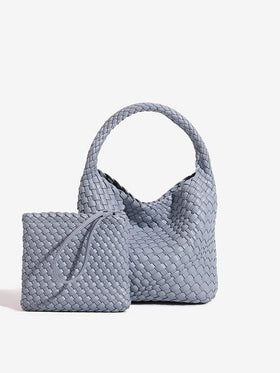 Woven PU Leather Bucket Bag with Pouch and Crossbody Strap