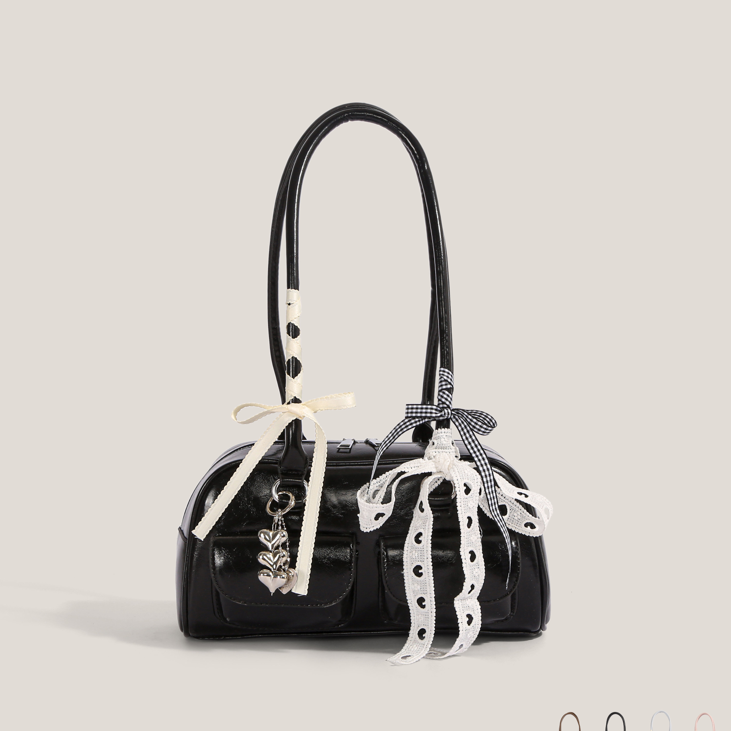 Tote Bag with Silk Scarf Pendant | side profile detail close up
