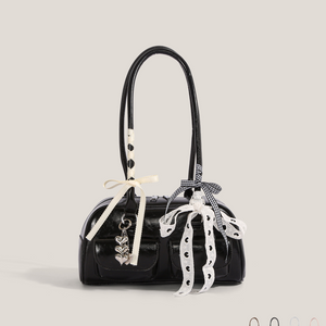 Tote Bag with Silk Scarf Pendant | side profile detail close up