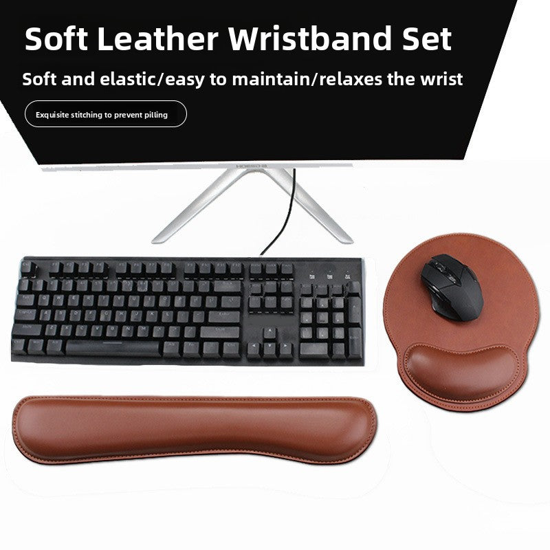 Memory foam wrist rest mouse pad shown on a desk beside a mouse