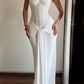 Strapless long dress with sequin bodice and draped skirt in white, size S option