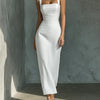 A Line Crepe Dress Soft Drape Lined Bodice - White