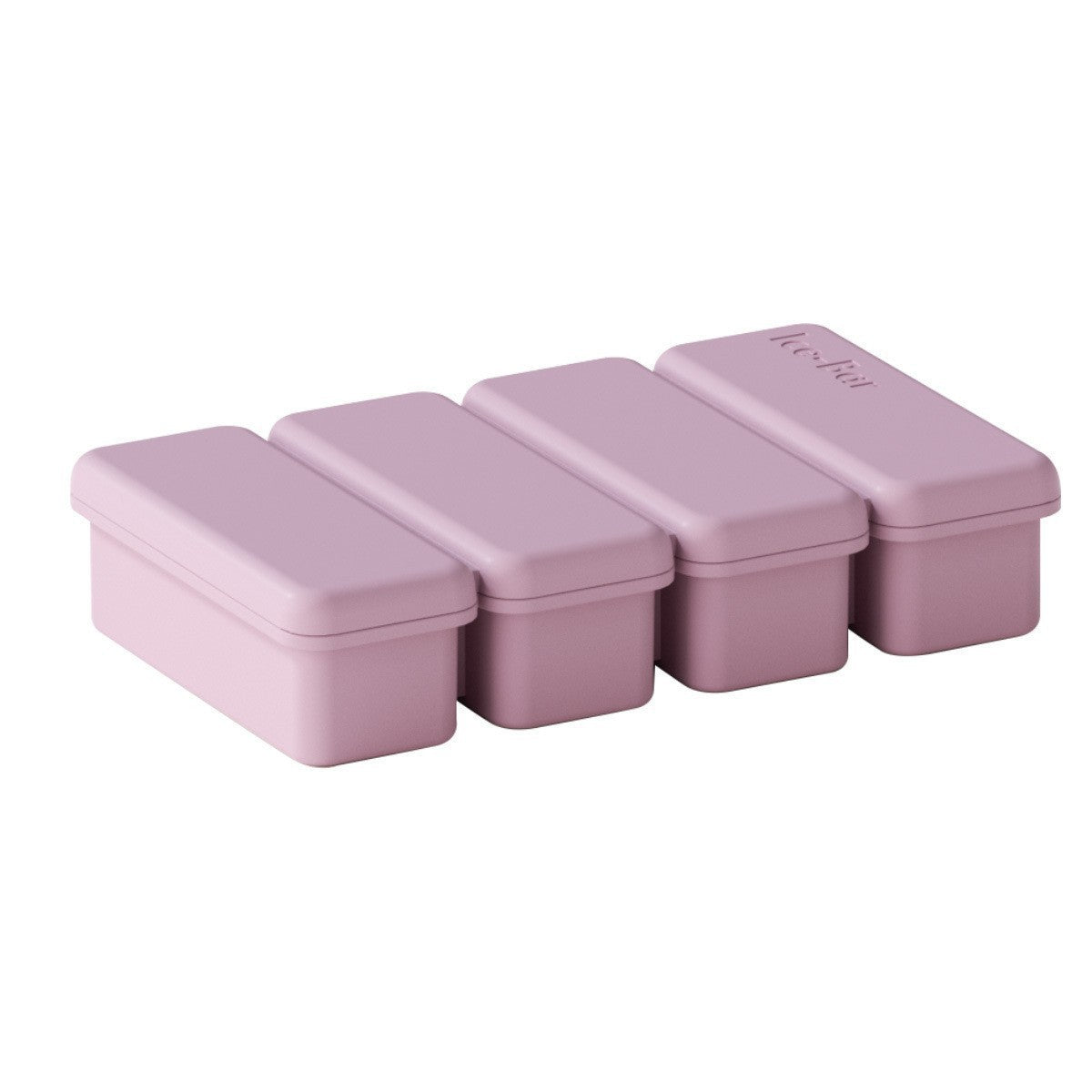 Four section tray shown closed with its lid, joined rectangular blocks on white, option 4 Sections Lidded Tray, Lilac