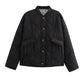 Black onion quilted padded jacket with ribbed stand collar and leopard lined cuffs